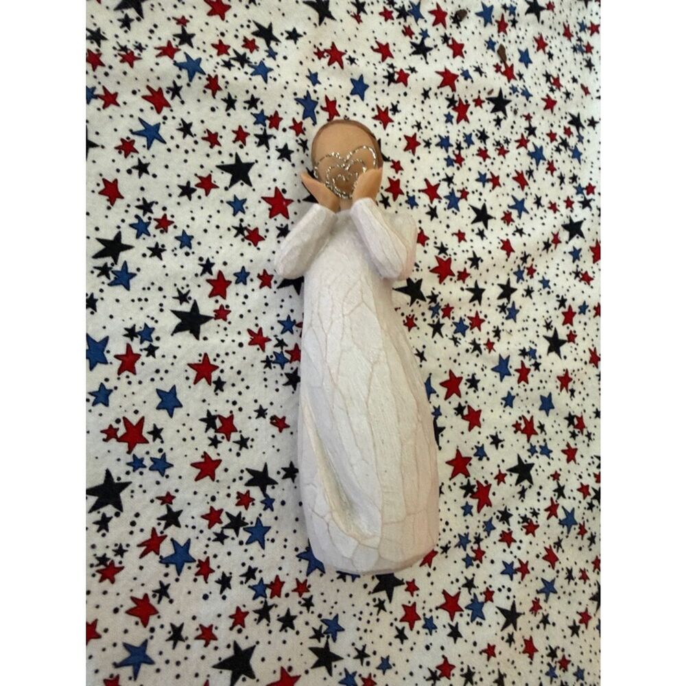 Willow Tree White Angel with Wood-Tone Face and Silver Heart